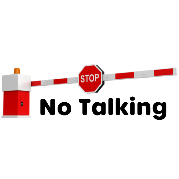 Melonbox Training & Consultancy - a stop barrier with the words 'no talking' to represent the barriers to talking.