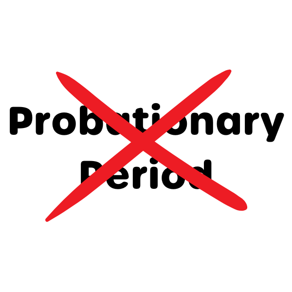 Melonbox Training & Consultancy - the words Probationary Period with a red cross through them.