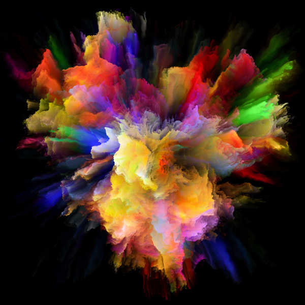 Talking About Wellbeing - an explosion of multiple colours to represent the whole spectrum of reactions to stress.